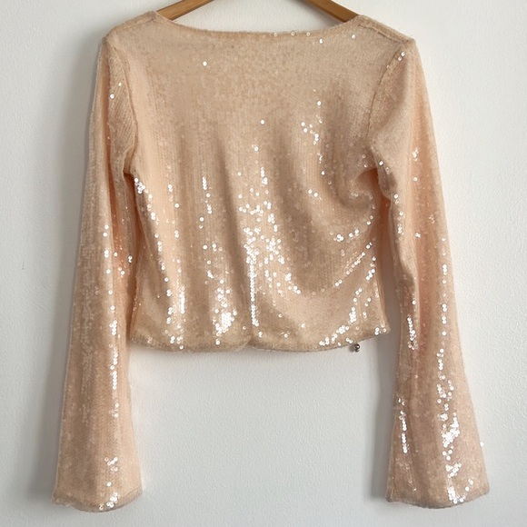 Elodie Sequin Tie Front Top Cropped Nude Tan NWOT - Picture 7 of 12